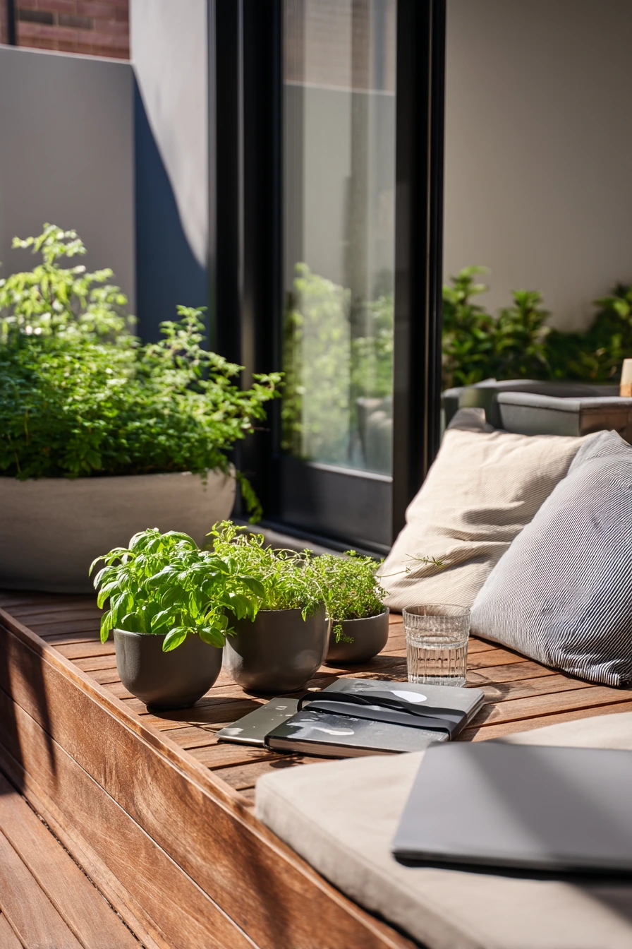 Modern Sleeper Deck Edge with Pots and Herbs