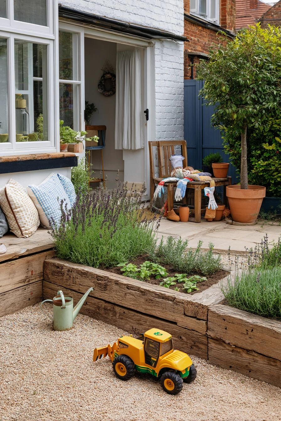 Raised Sleeper Border Around a Family Patio