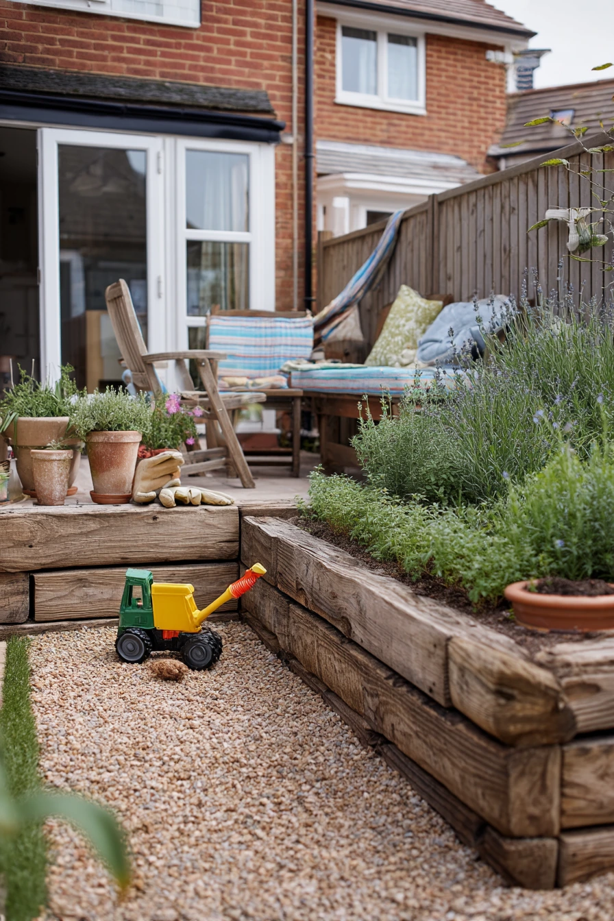 Raised Sleeper Border Around a Family Patio