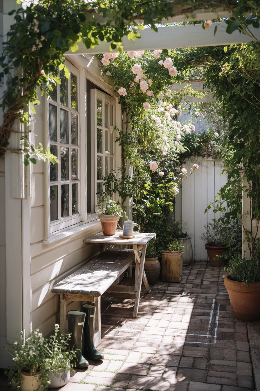 Climbing Roses on a Cottage Trellis