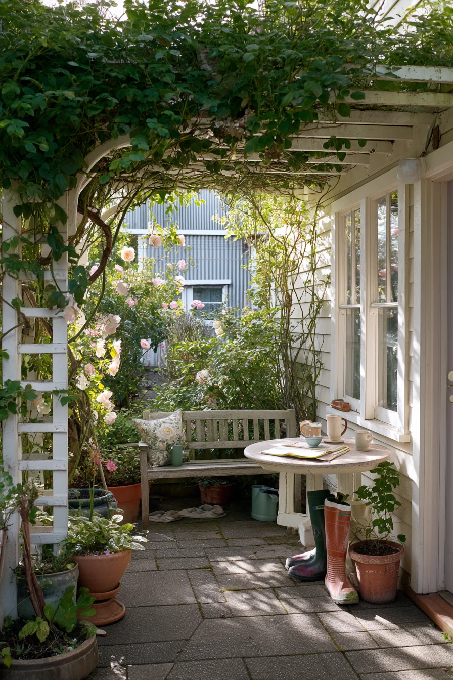 Climbing Roses on a Cottage Trellis