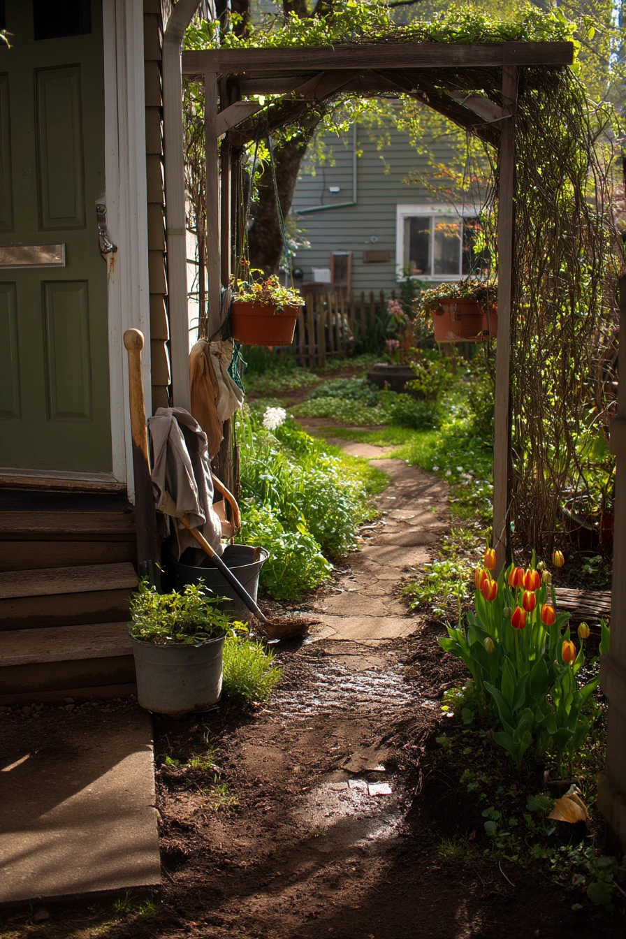 Seasonal Spring Trellis with Hanging Planters