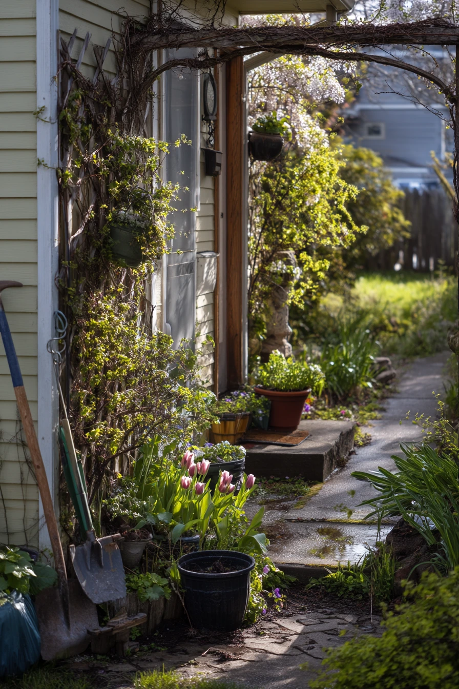 Seasonal Spring Trellis with Hanging Planters
