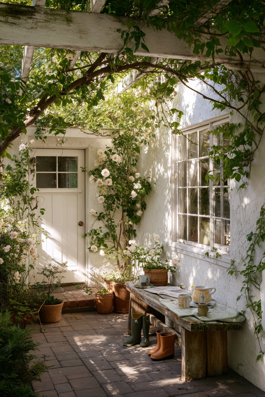 Climbing Roses on a Cottage Trellis