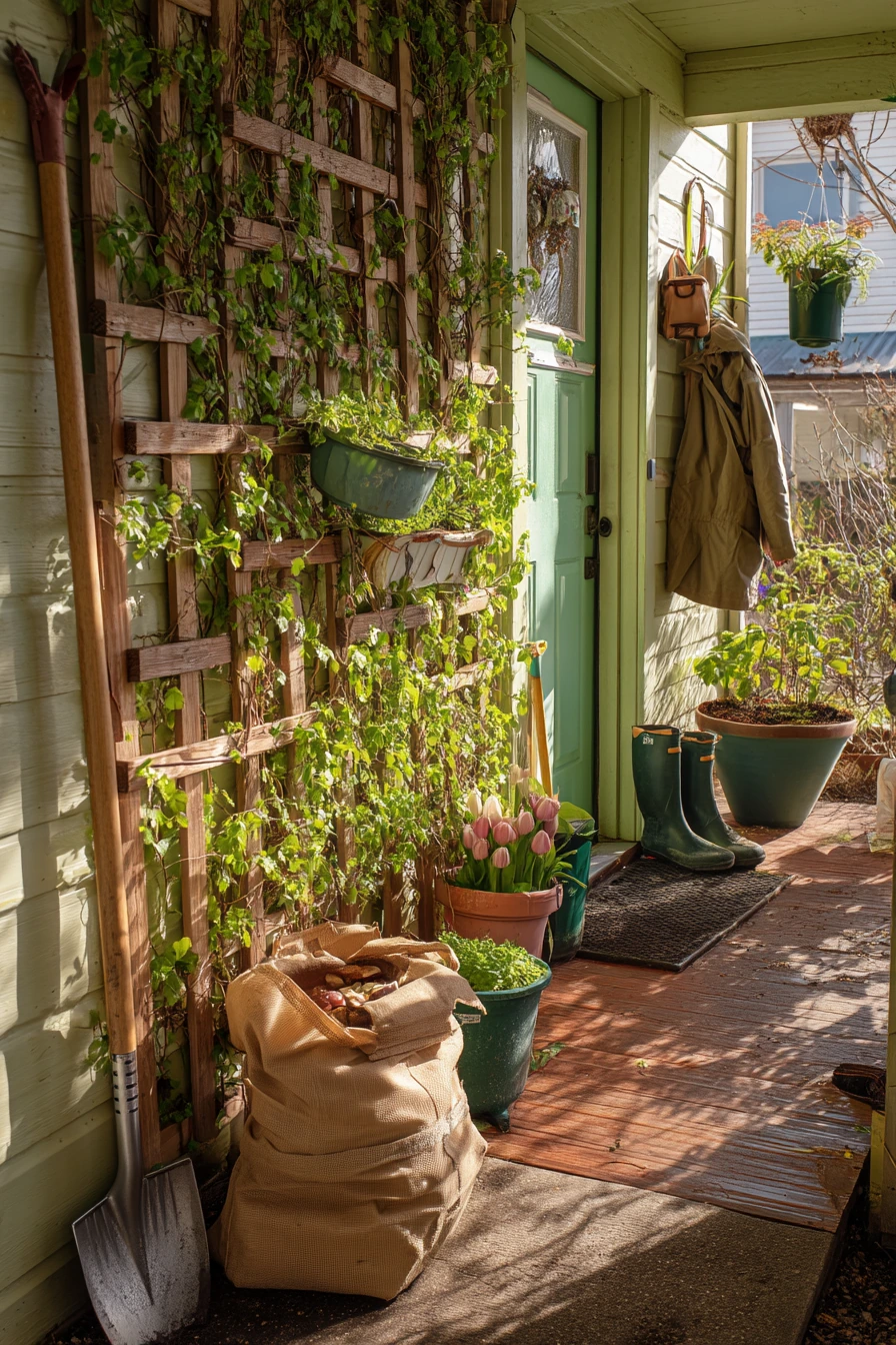 Seasonal Spring Trellis with Hanging Planters