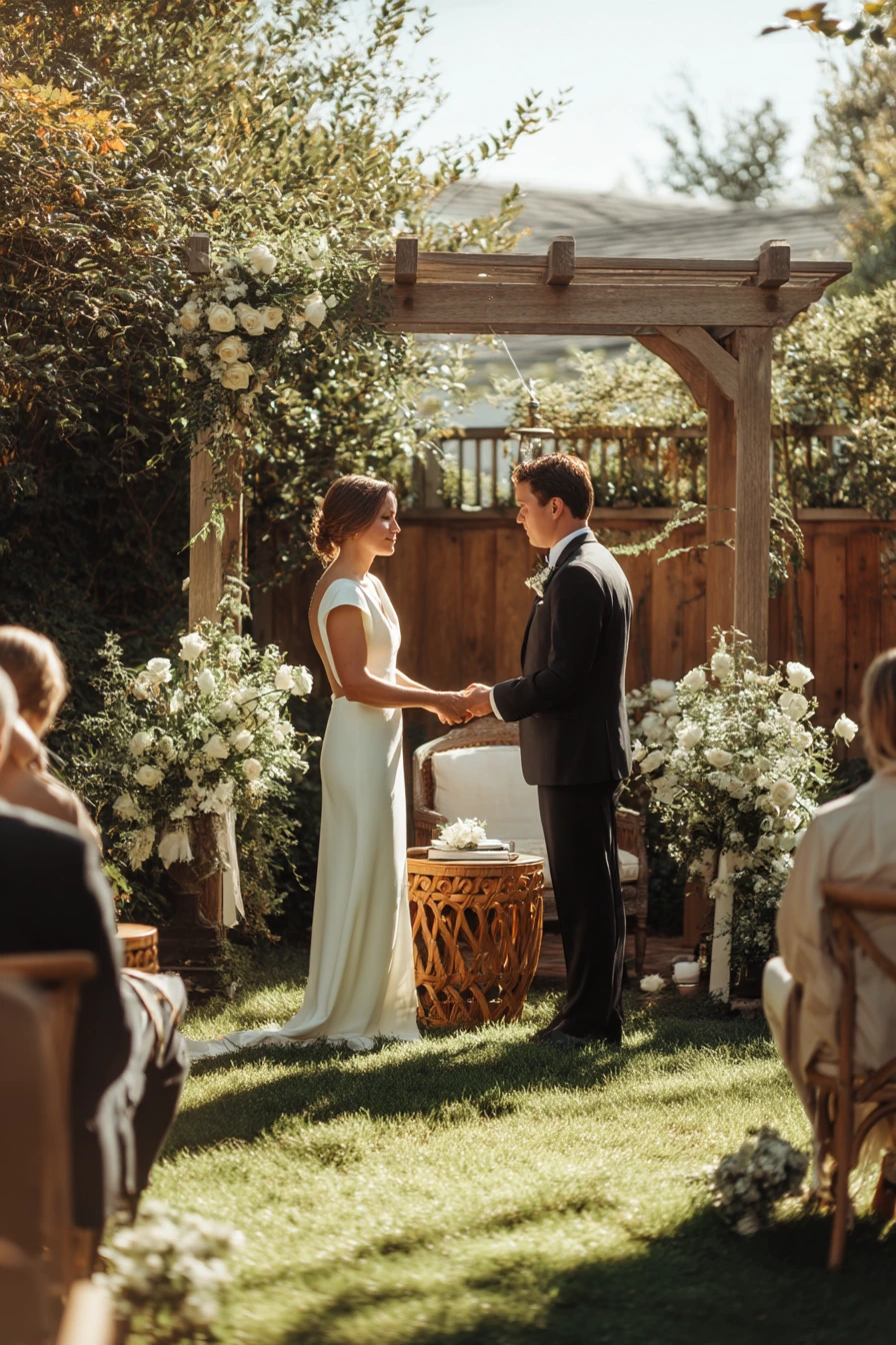 Backyard Ceremony Under String Lights
