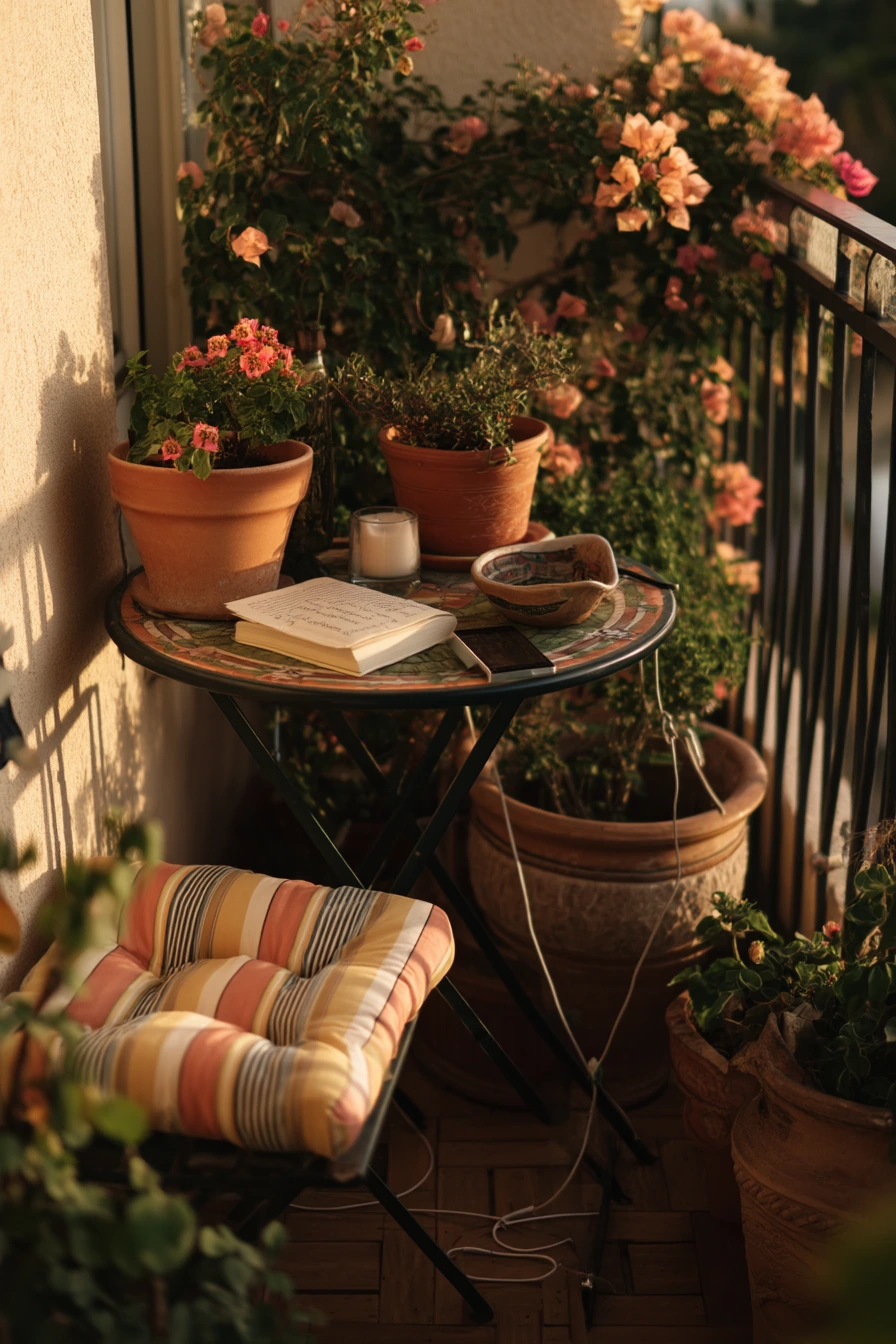 Balcony Dining Under Bougainvillea