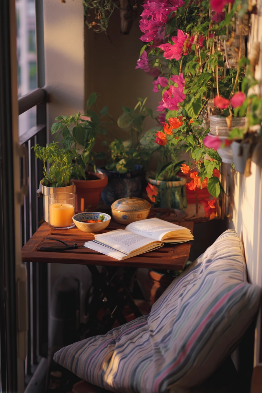 Balcony Dining Under Bougainvillea
