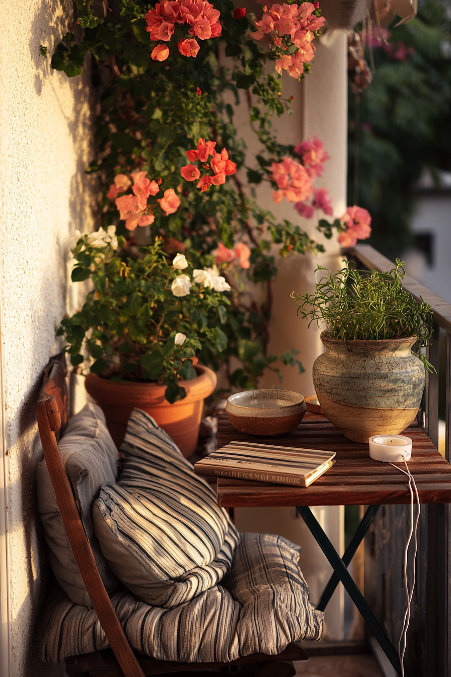 Balcony Dining Under Bougainvillea