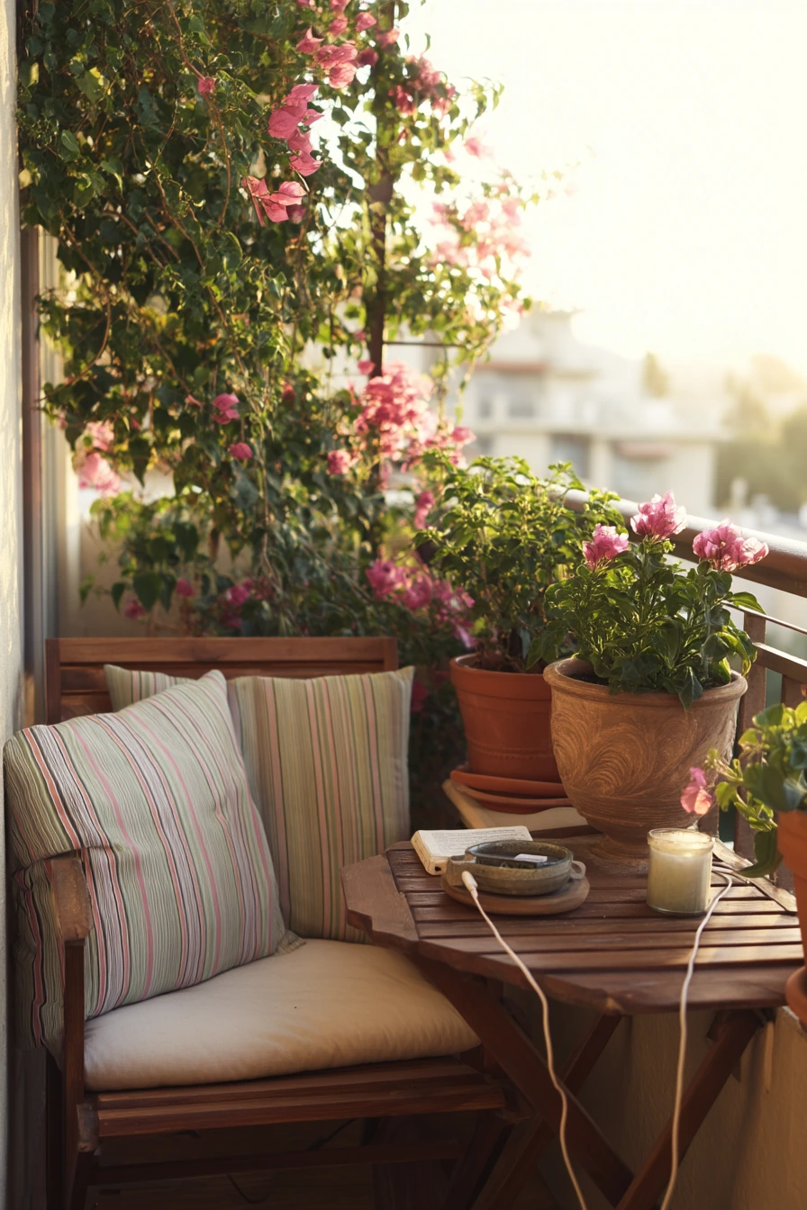 Balcony Dining Under Bougainvillea