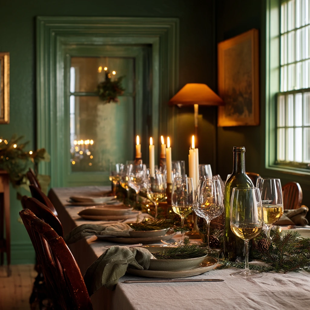 Holiday Green Dining Setup