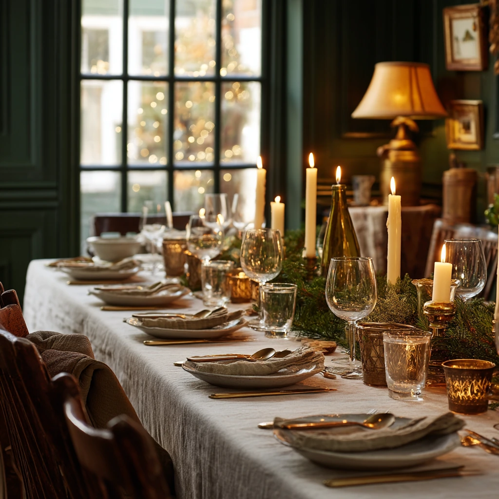 Holiday Green Dining Setup