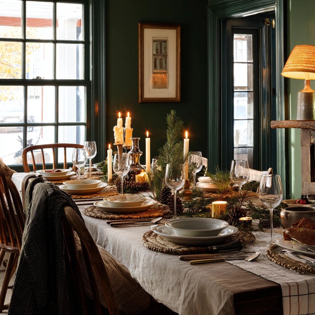 Holiday Green Dining Setup