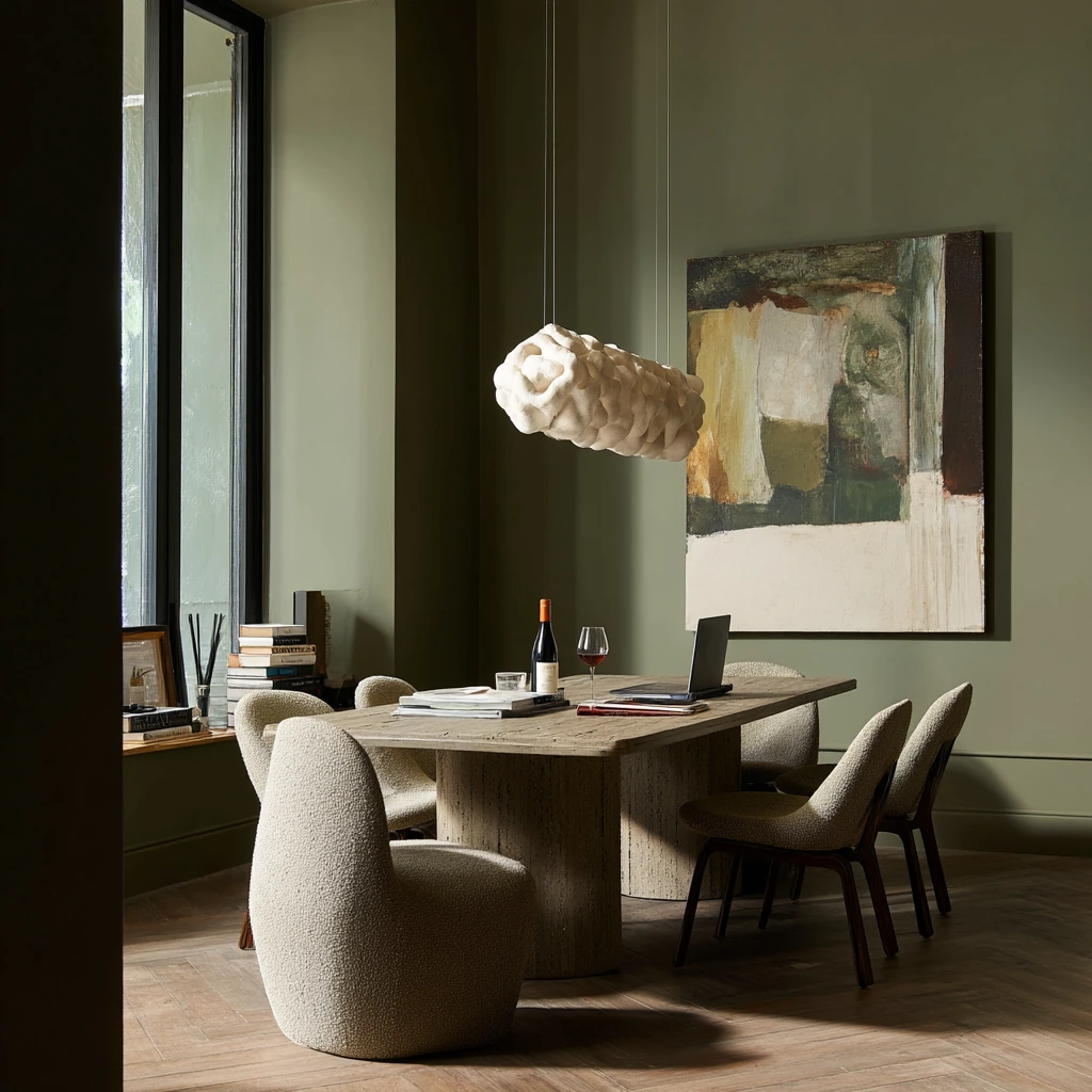 Modern Green Dining with Art and Texture