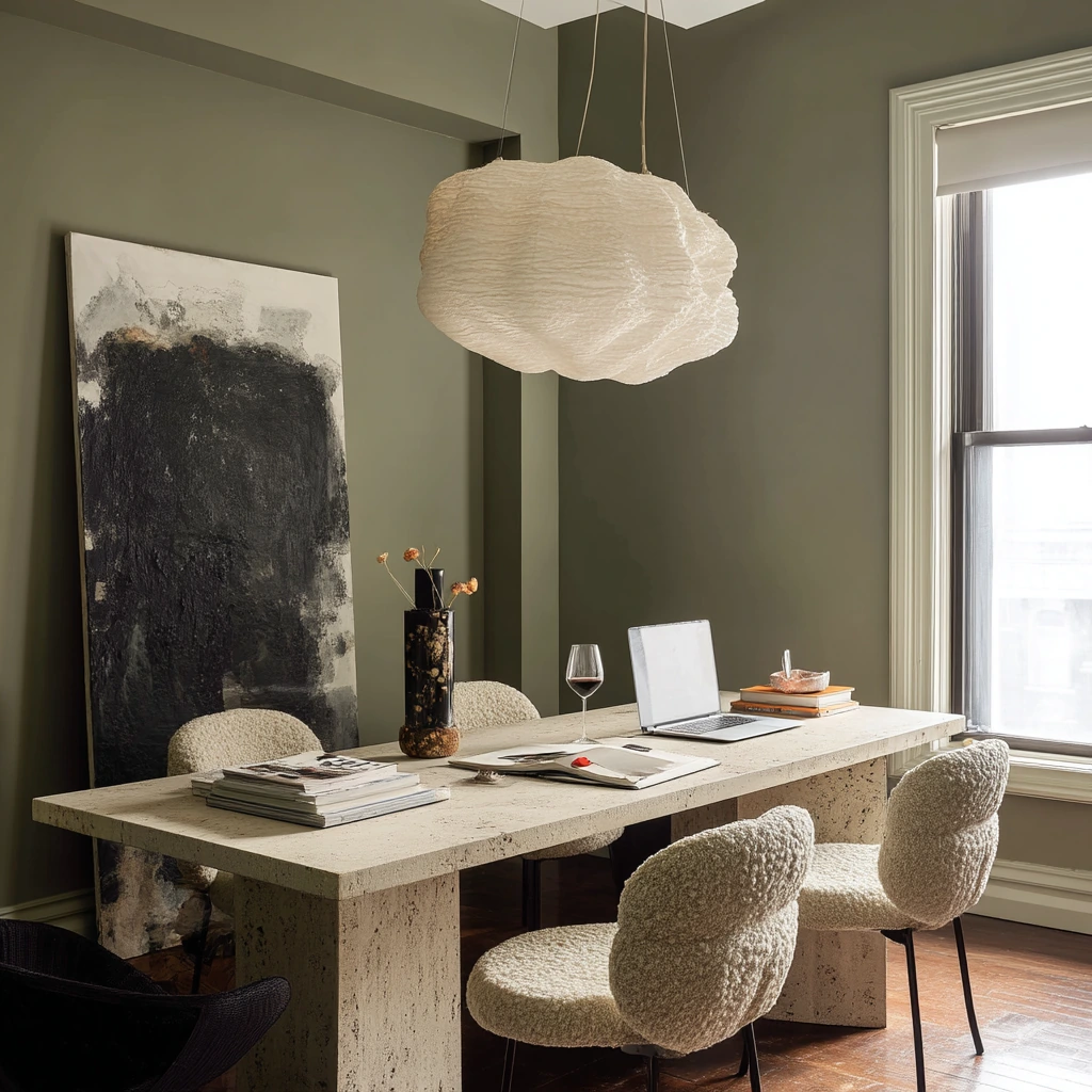 Modern Green Dining with Art and Texture