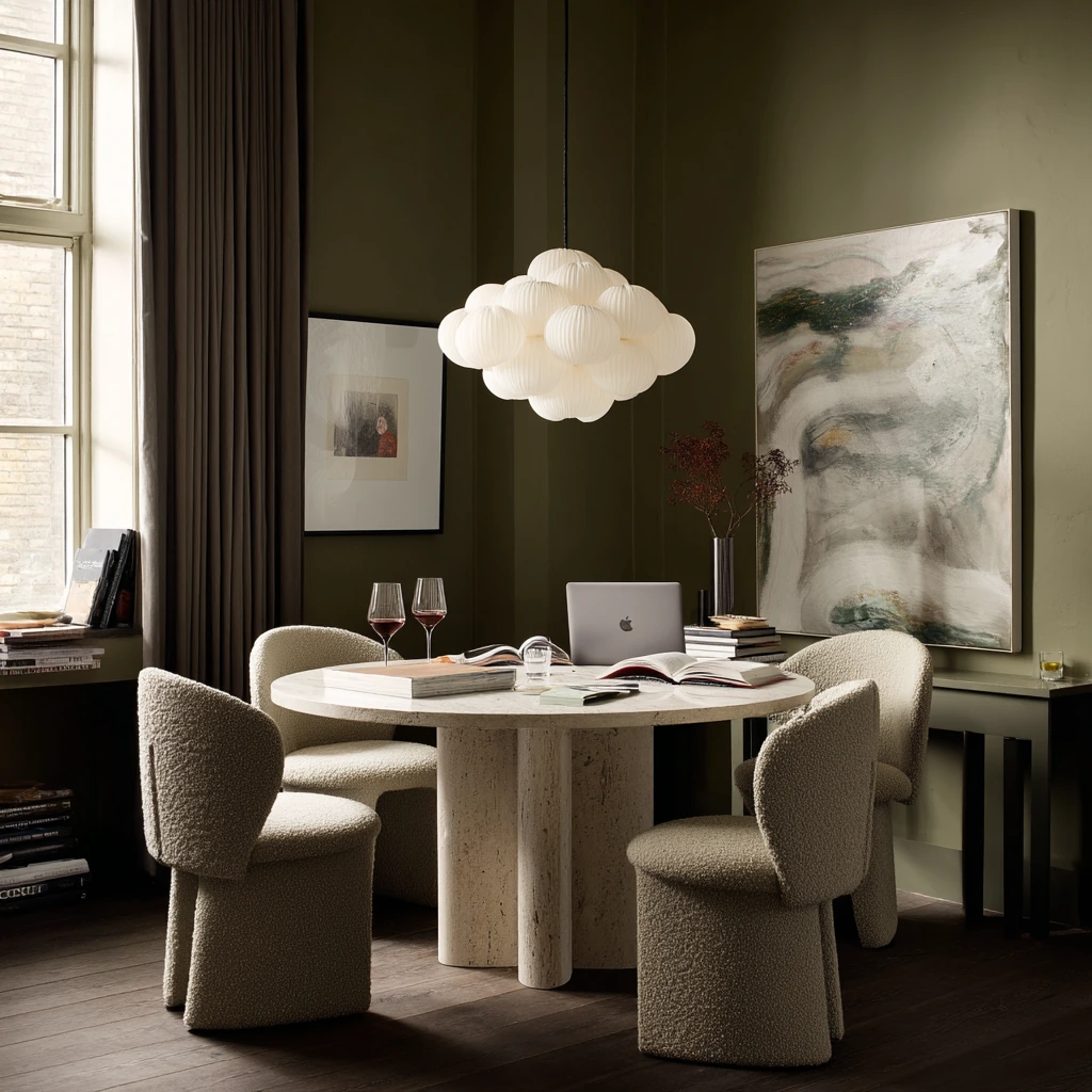 Modern Green Dining with Art and Texture
