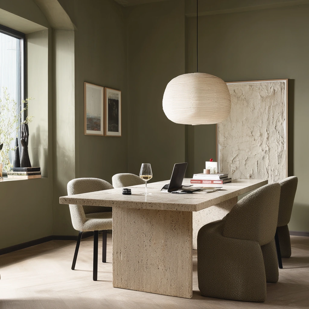 Modern Green Dining with Art and Texture
