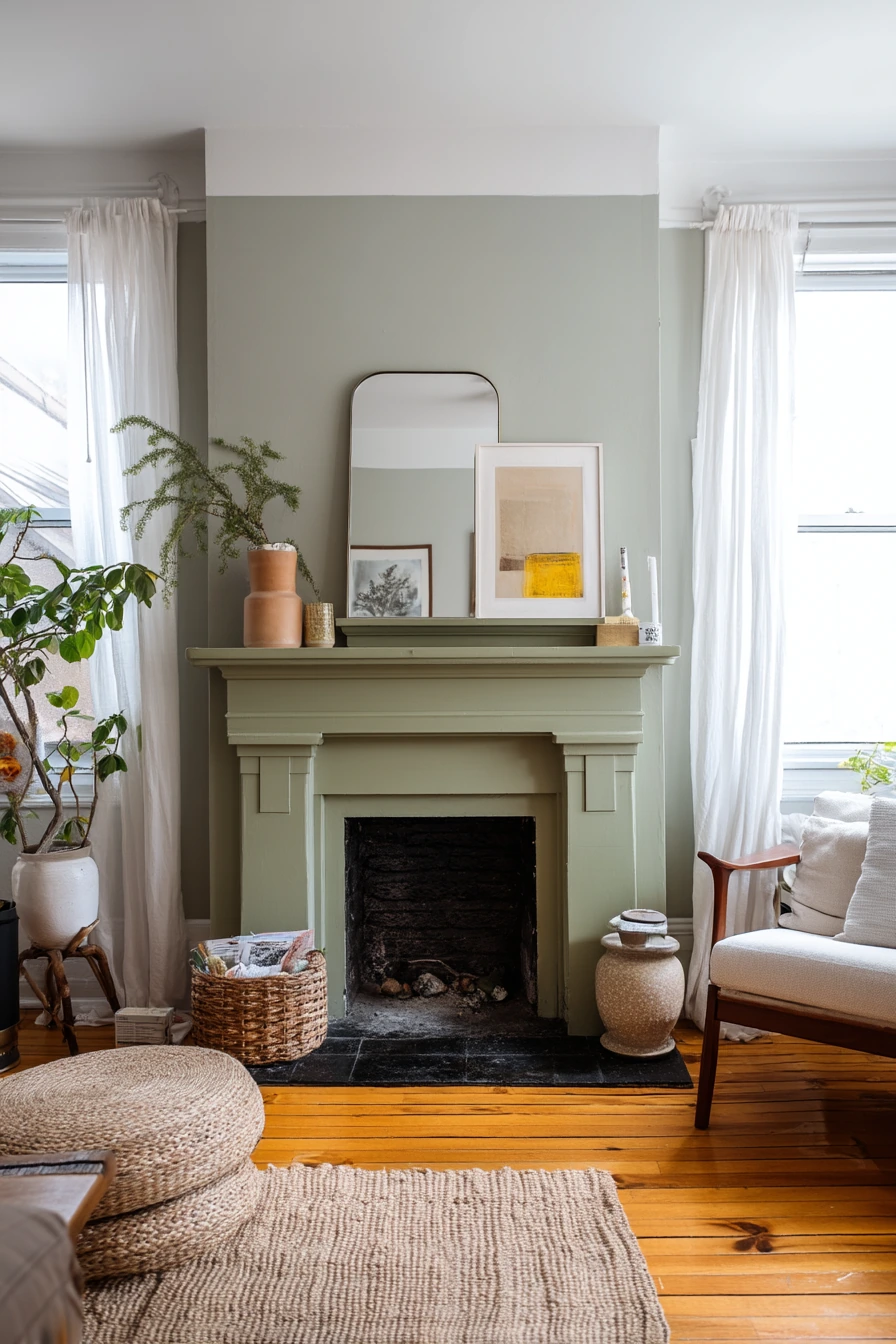 Muted Green Fireplace for a Rental Refresh