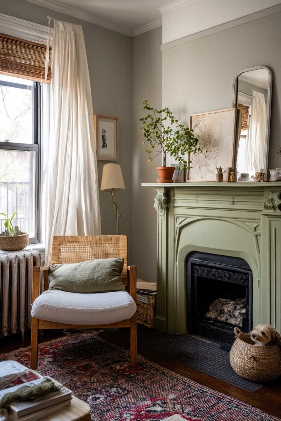 Muted Green Fireplace for a Rental Refresh