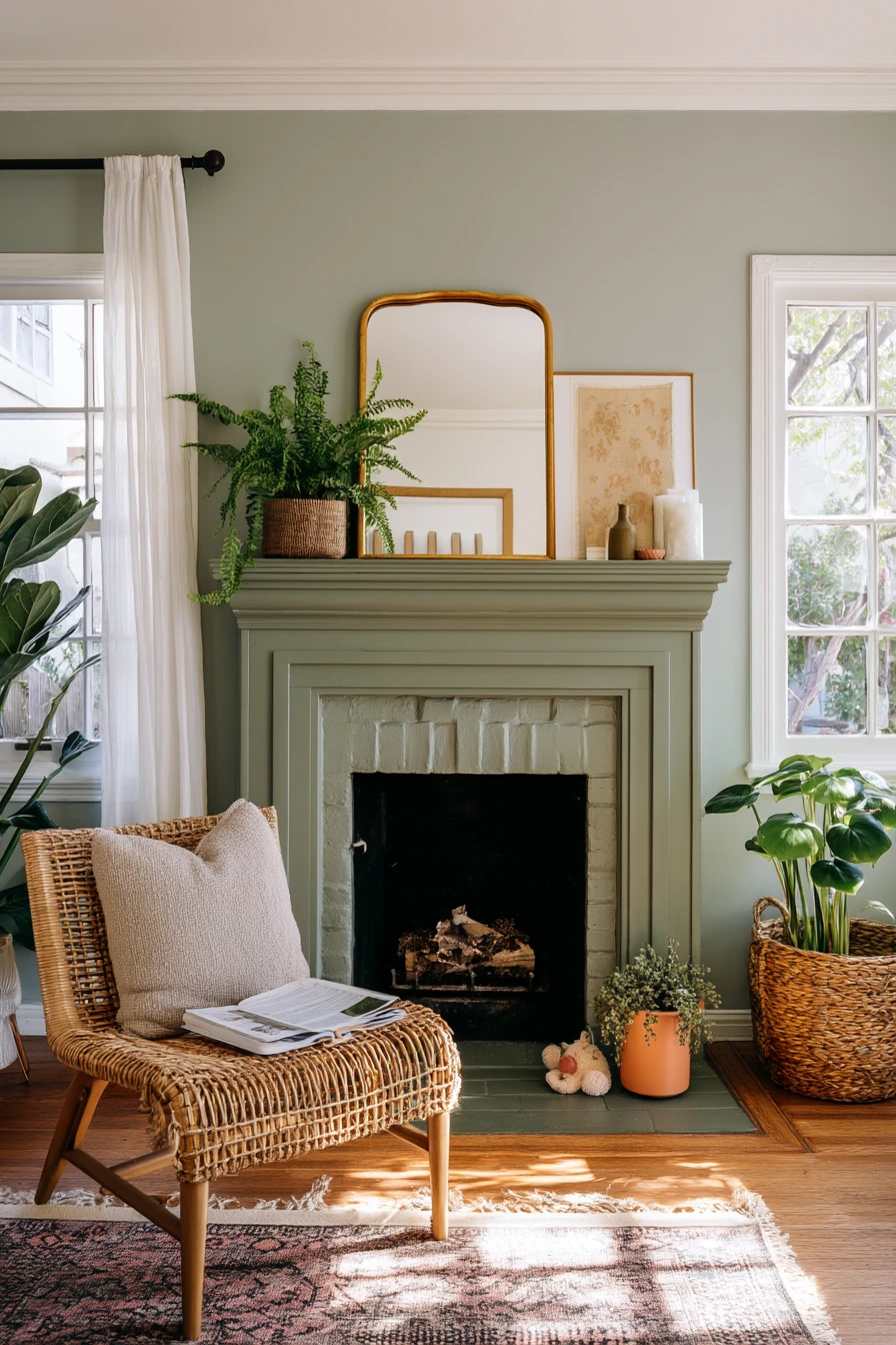 Muted Green Fireplace for a Rental Refresh