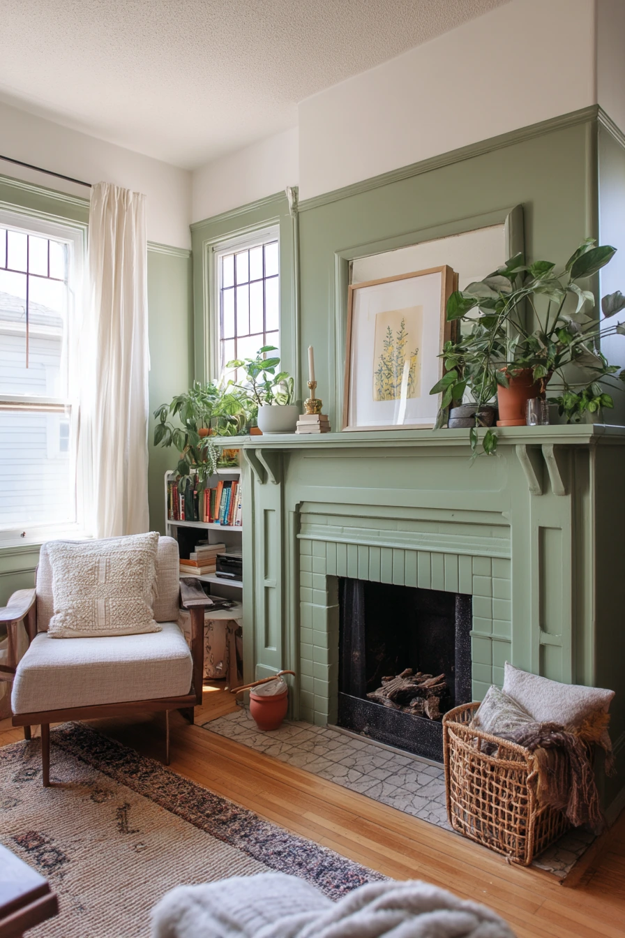 Muted Green Fireplace for a Rental Refresh