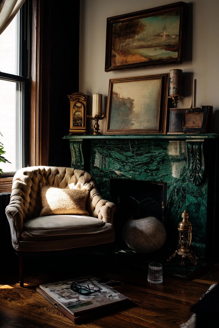 Emerald Green Fireplace with Vintage Finds