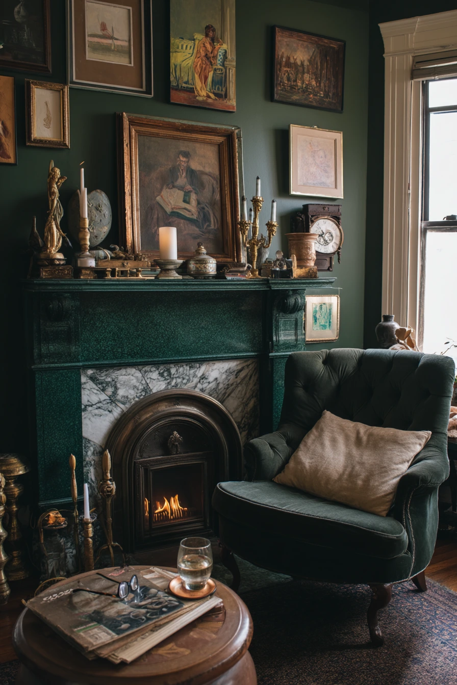 Emerald Green Fireplace with Vintage Finds