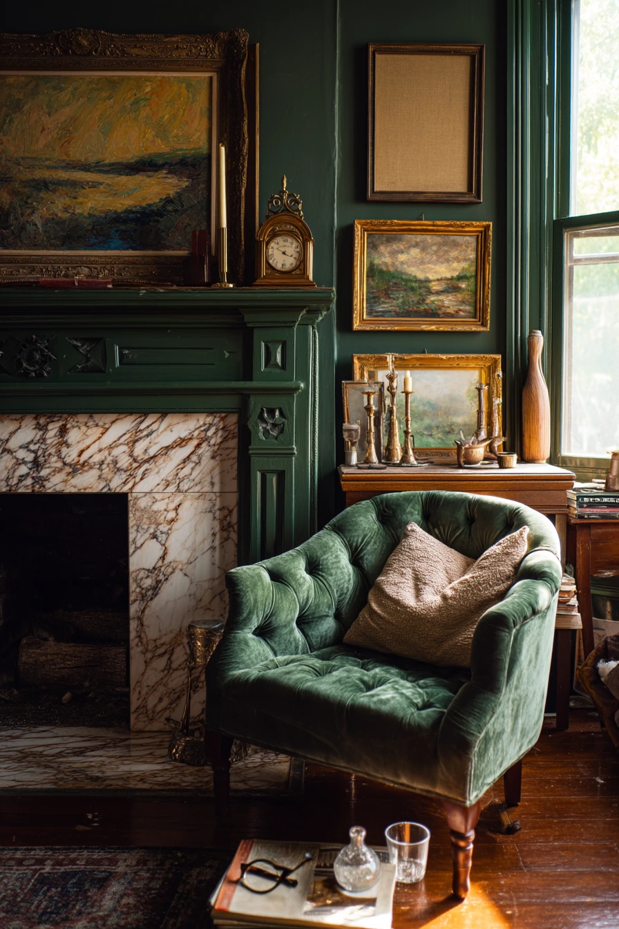 Emerald Green Fireplace with Vintage Finds