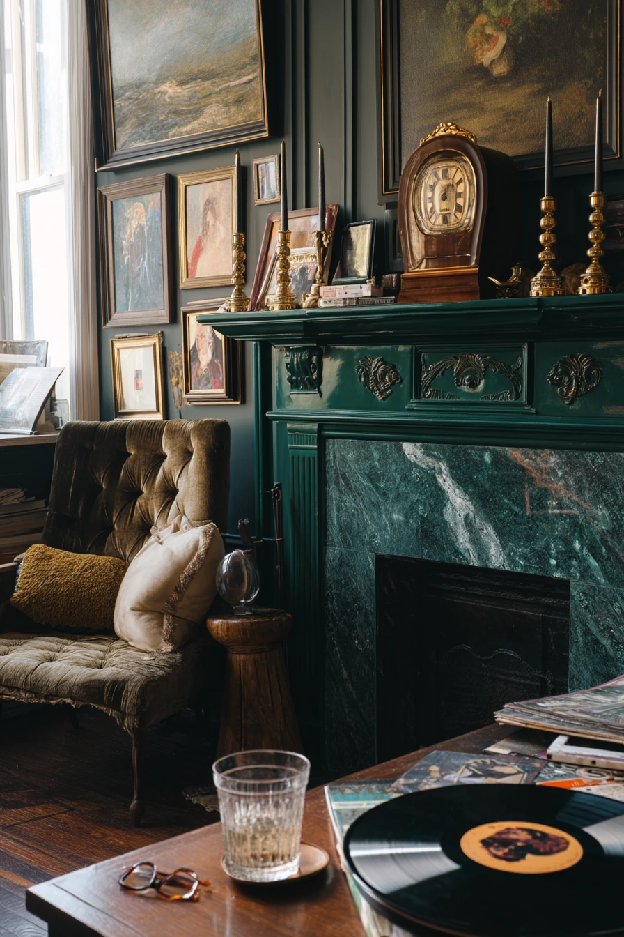 Emerald Green Fireplace with Vintage Finds