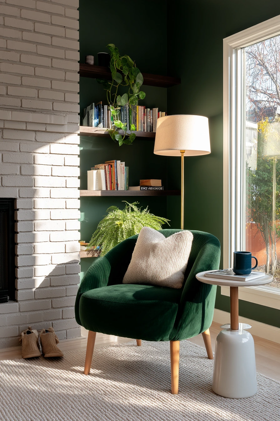 Deep Forest Green Fireplace in a Small Apartment