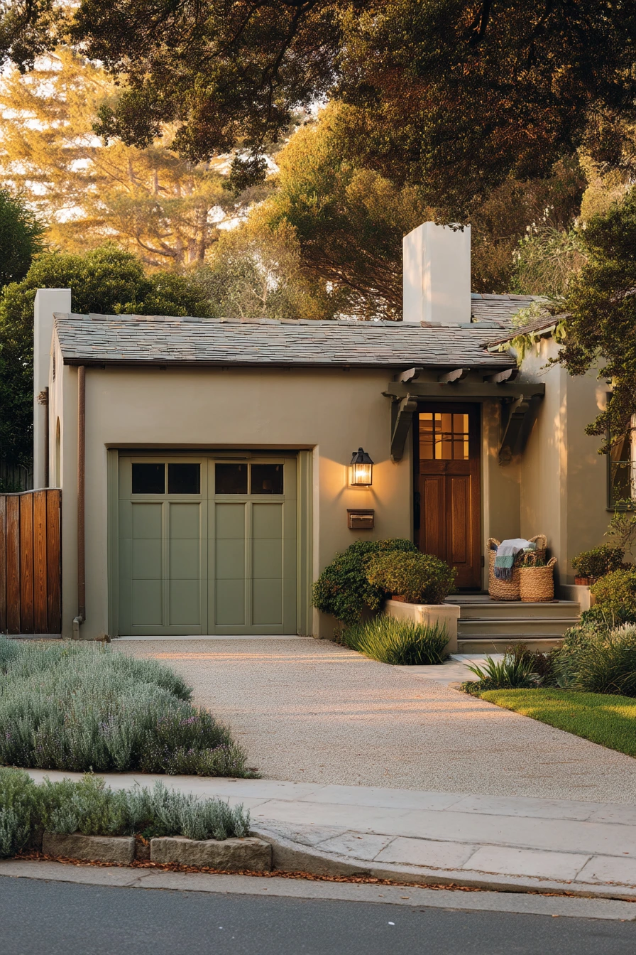6. Warm Neutral Home With Olive Garage Accent