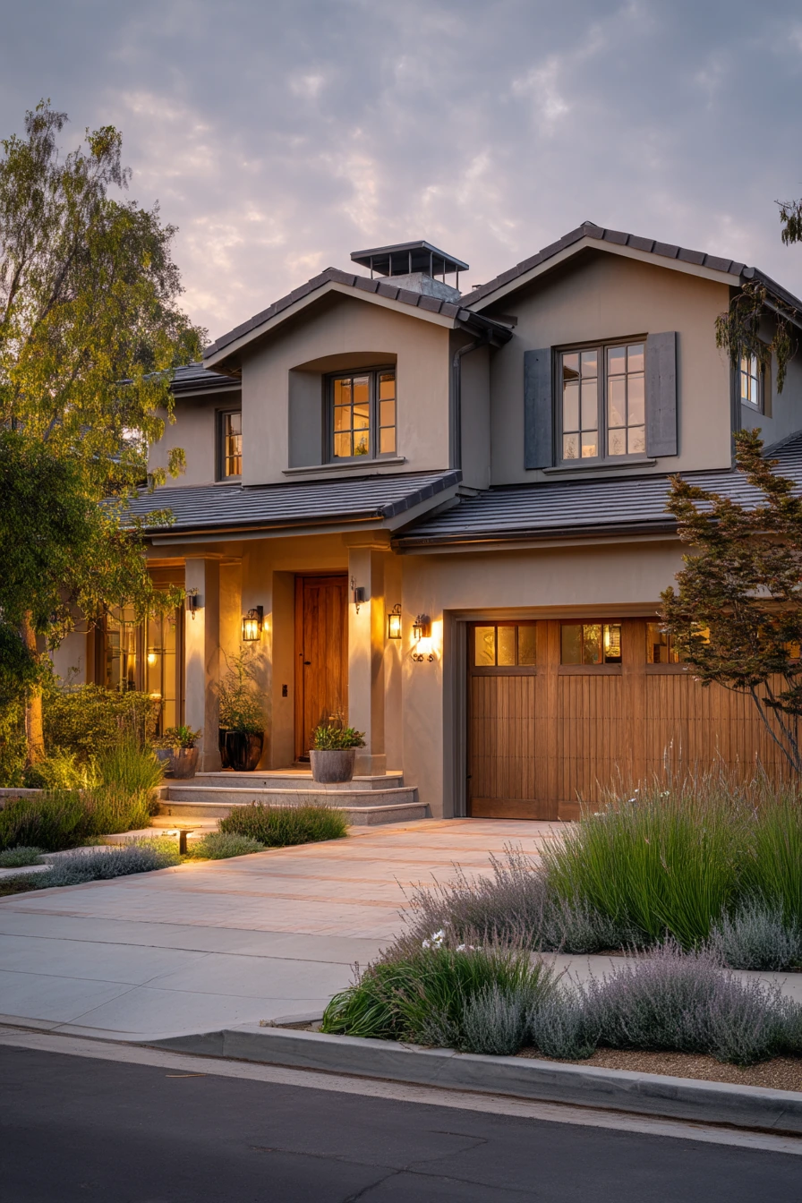 6. Warm Neutral Home With Olive Garage Accent