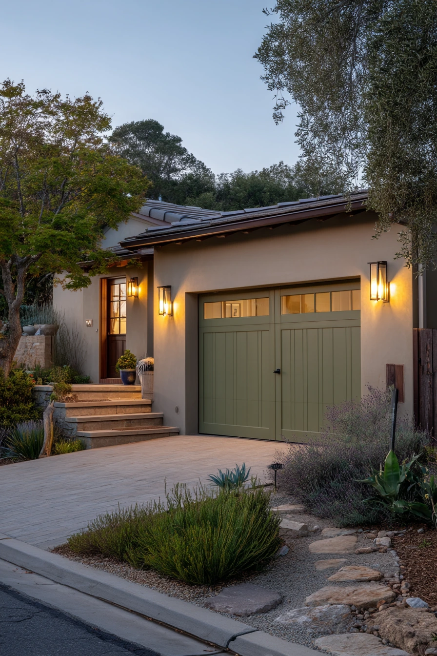 6. Warm Neutral Home With Olive Garage Accent