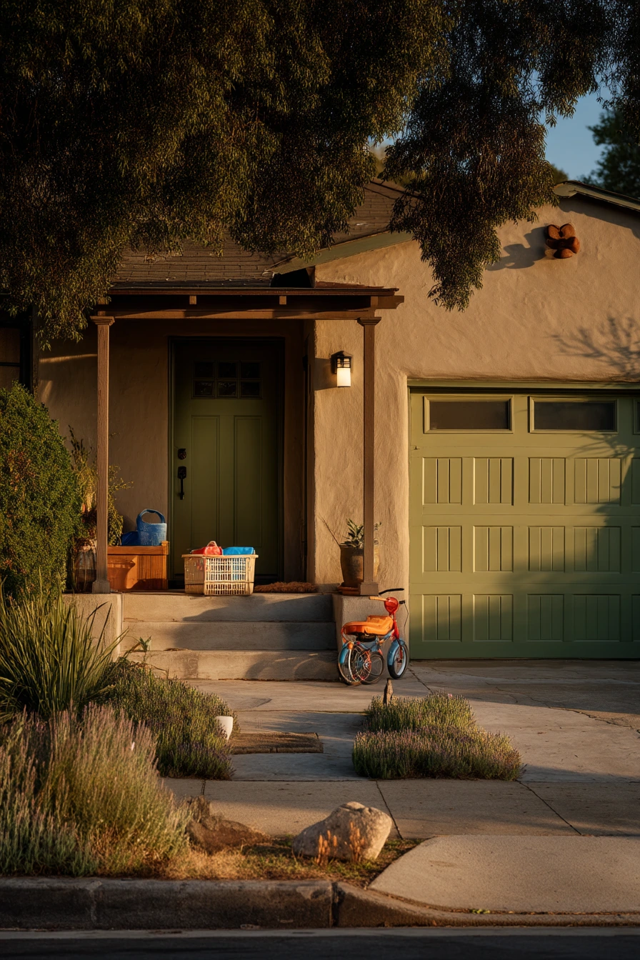 6. Warm Neutral Home With Olive Garage Accent