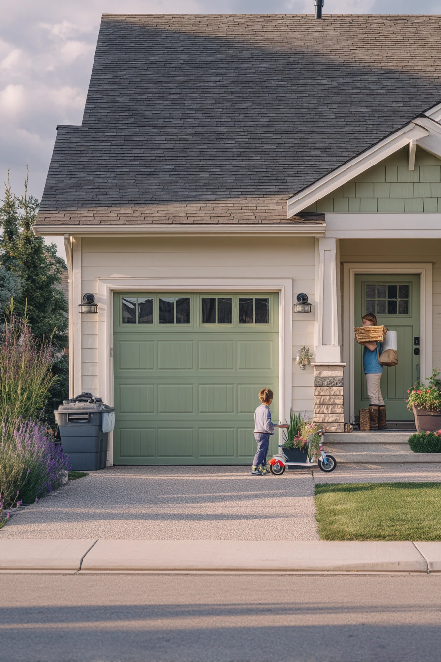 1. Fresh Green Garage Door Curb Appeal