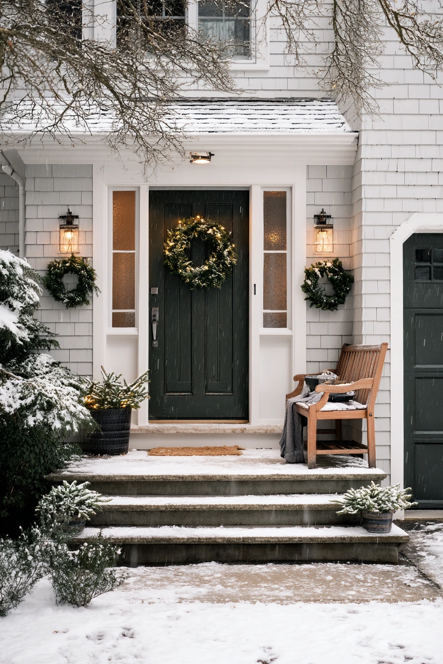 9. Winter Green Garage Door With Holiday Touches