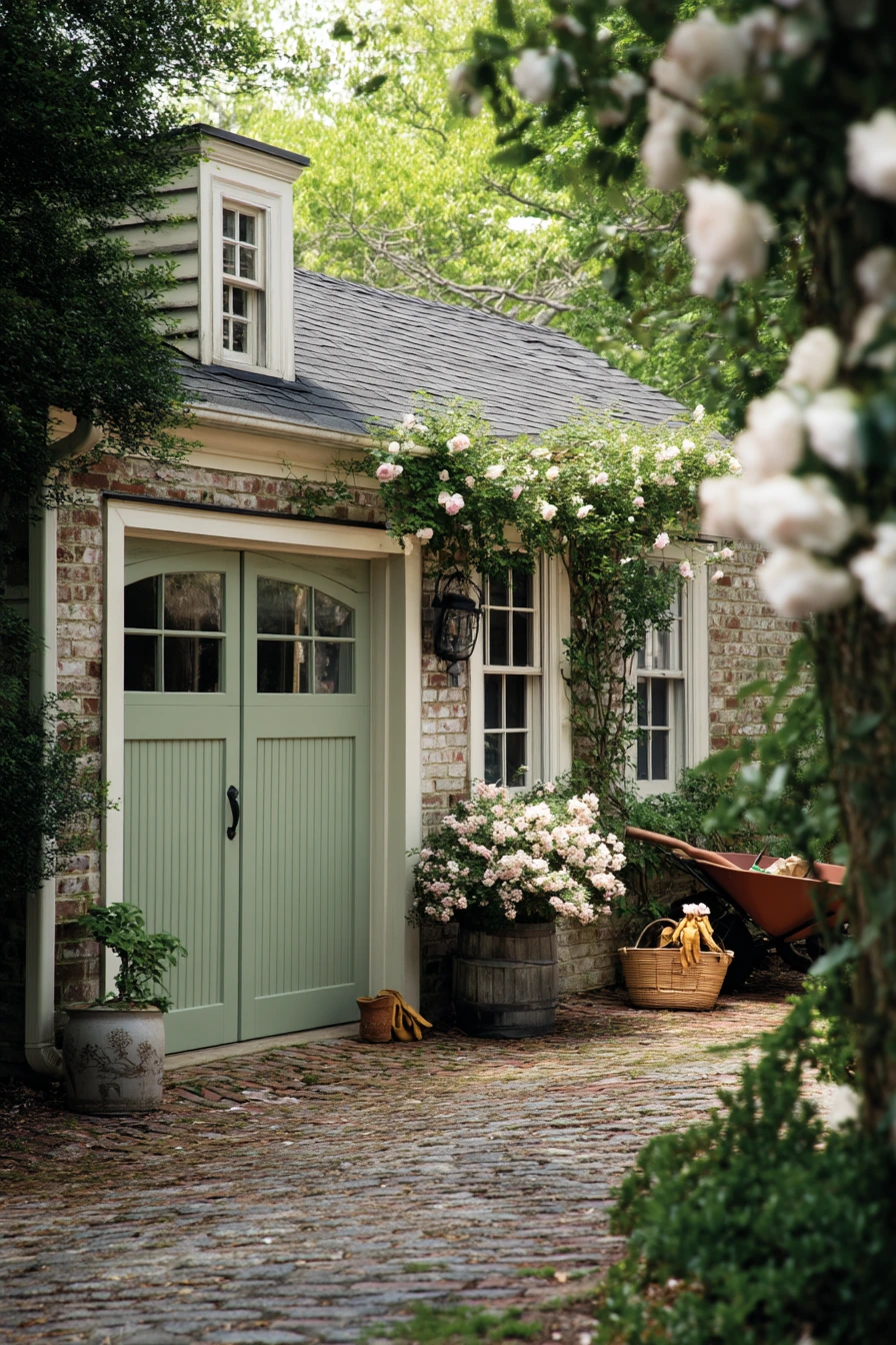2. Cottage Garage Door With Garden Overflow
