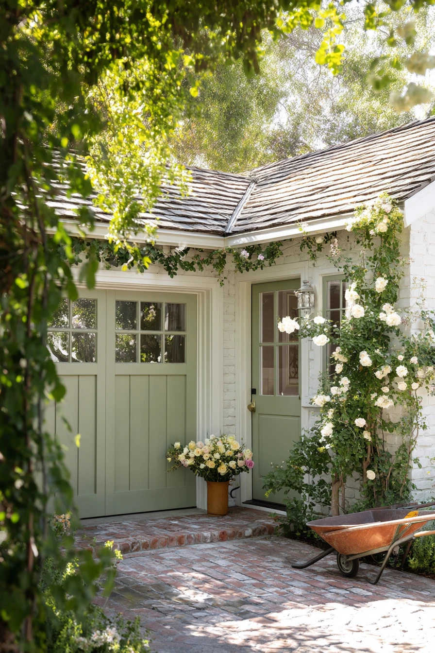 2. Cottage Garage Door With Garden Overflow
