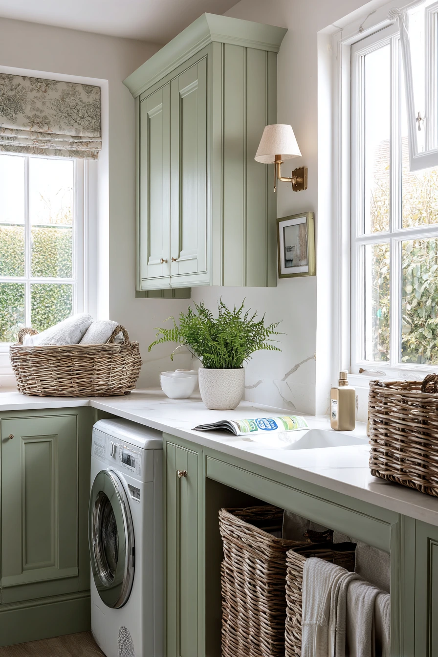 Bright Green Cabinet Laundry Wall