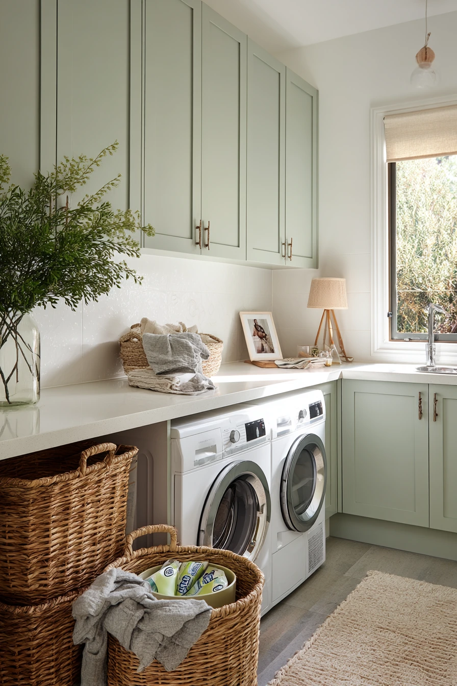 Bright Green Cabinet Laundry Wall