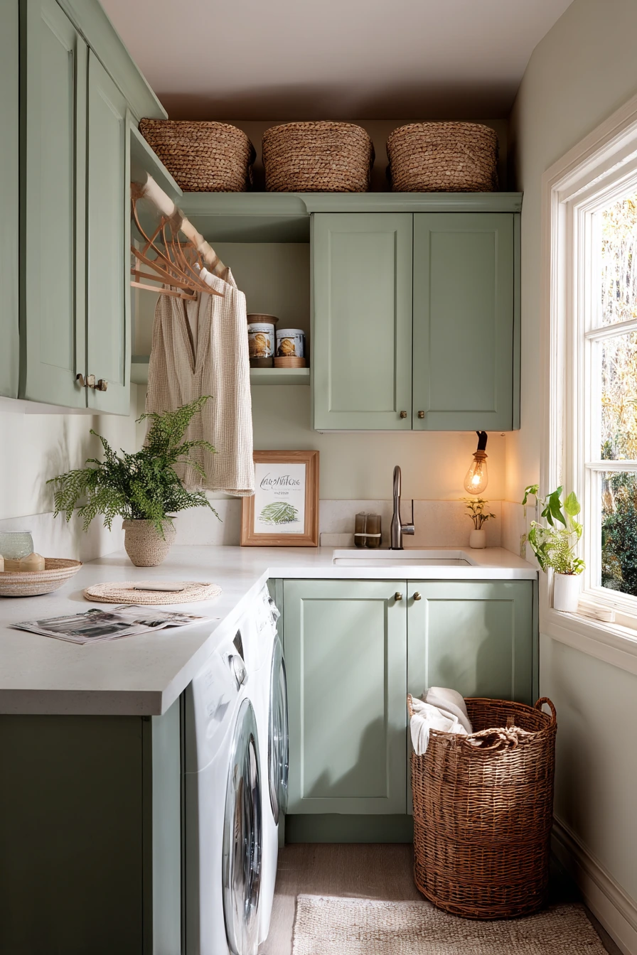 Bright Green Cabinet Laundry Wall