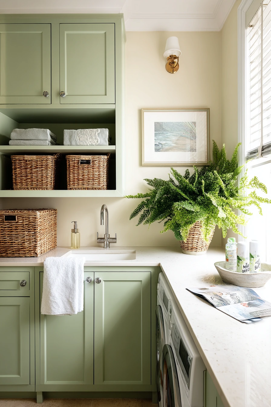 Bright Green Cabinet Laundry Wall