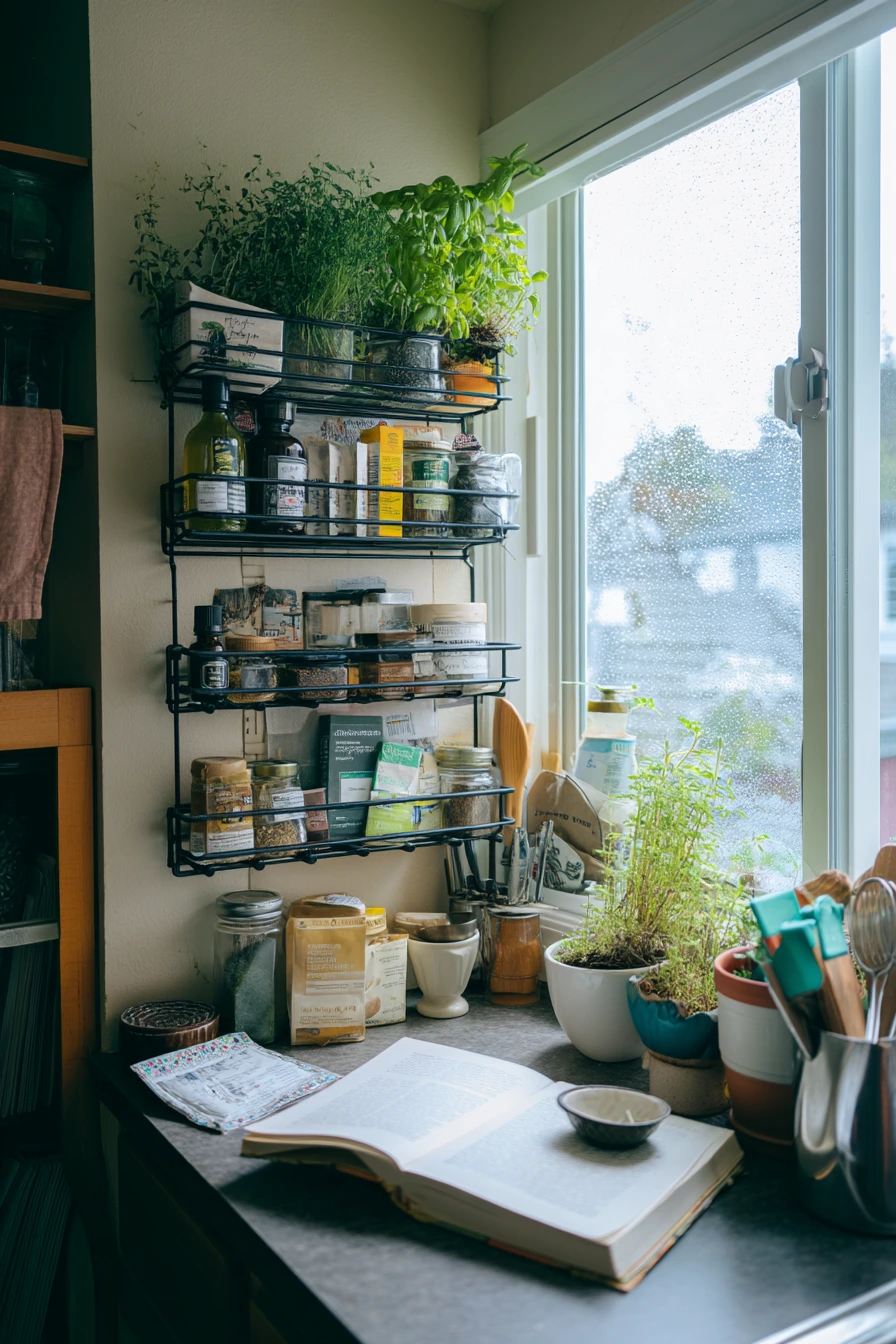 Apartment Shelf Herb Setup