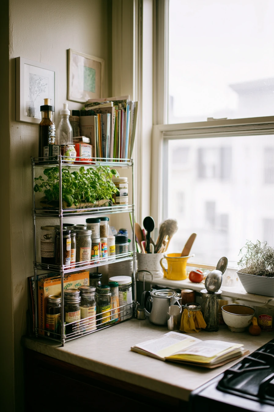 Apartment Shelf Herb Setup