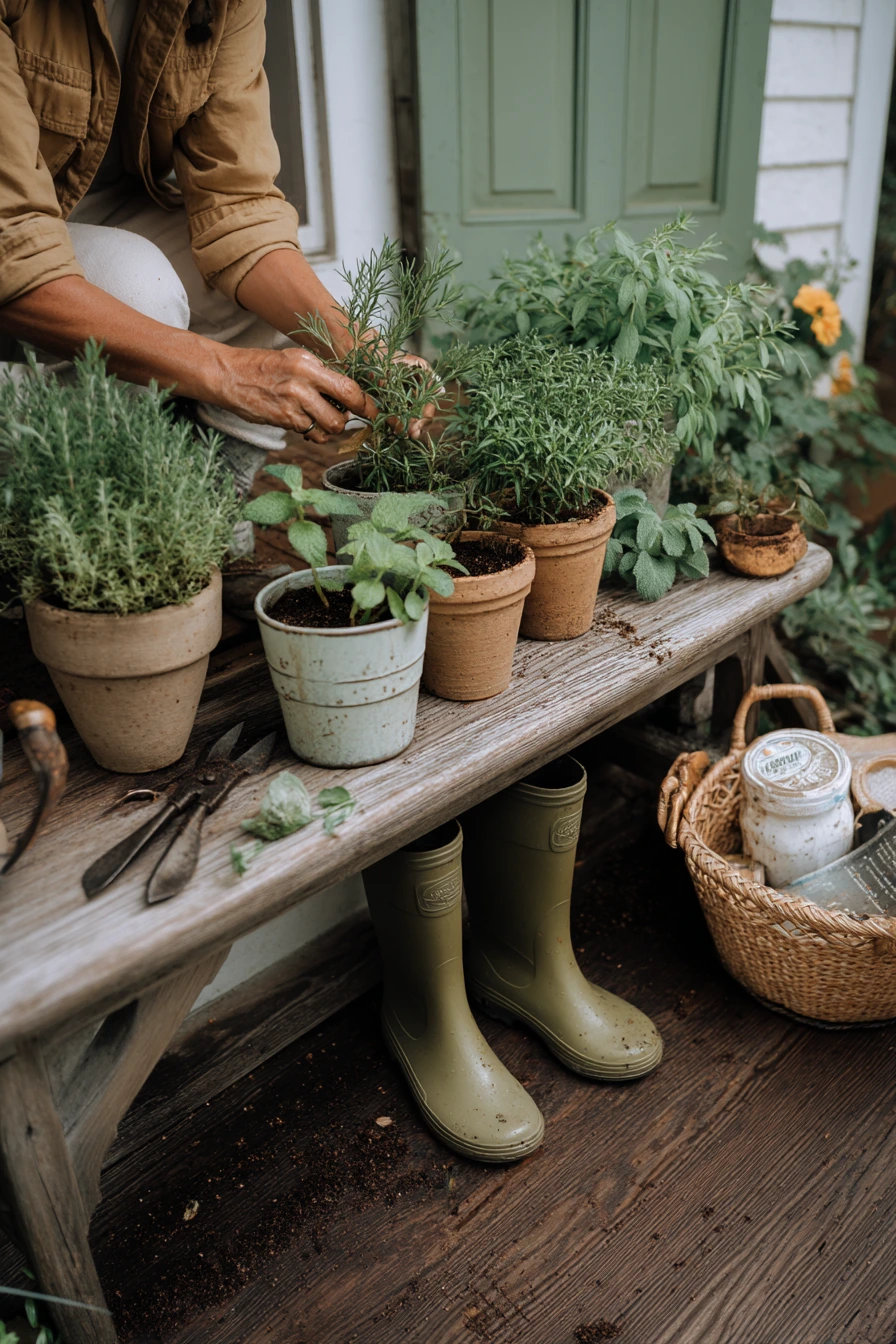 Starter Herb Garden on a Back Steps