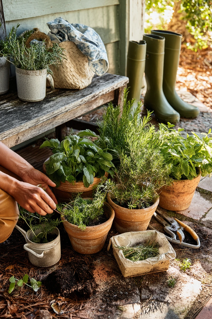 Starter Herb Garden on a Back Steps