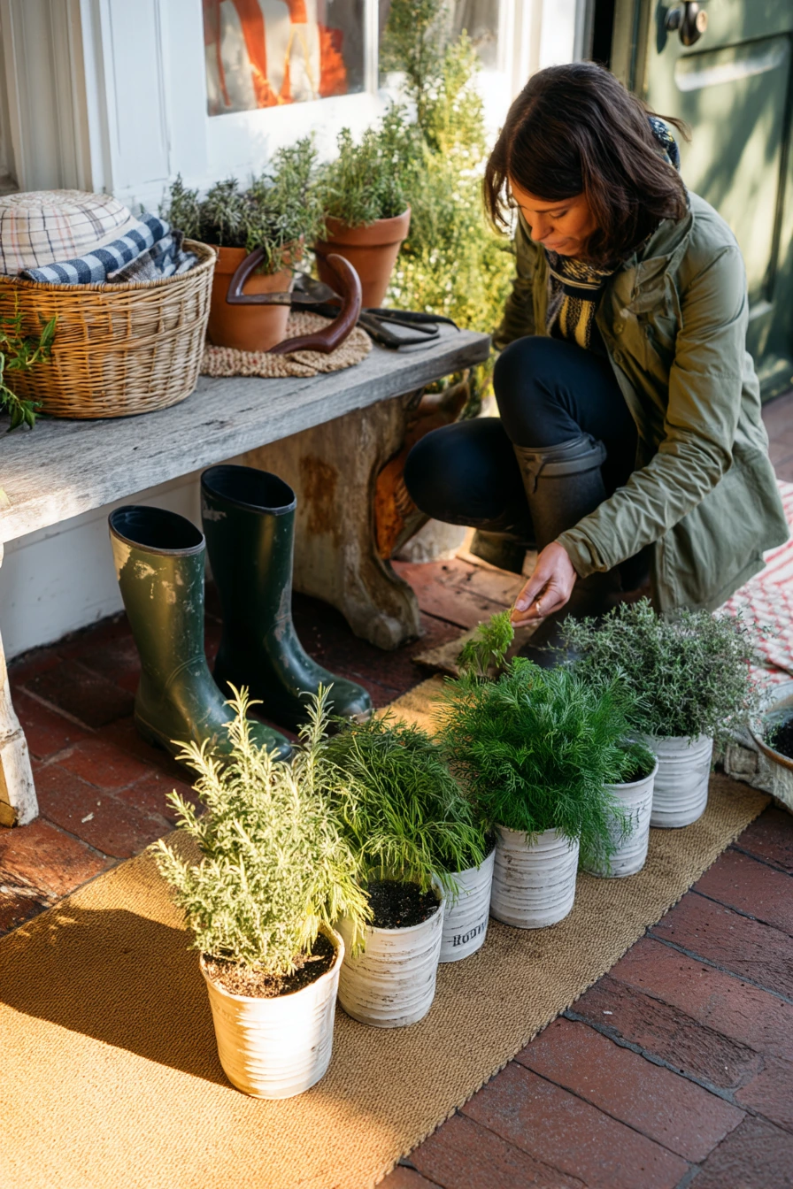 Starter Herb Garden on a Back Steps