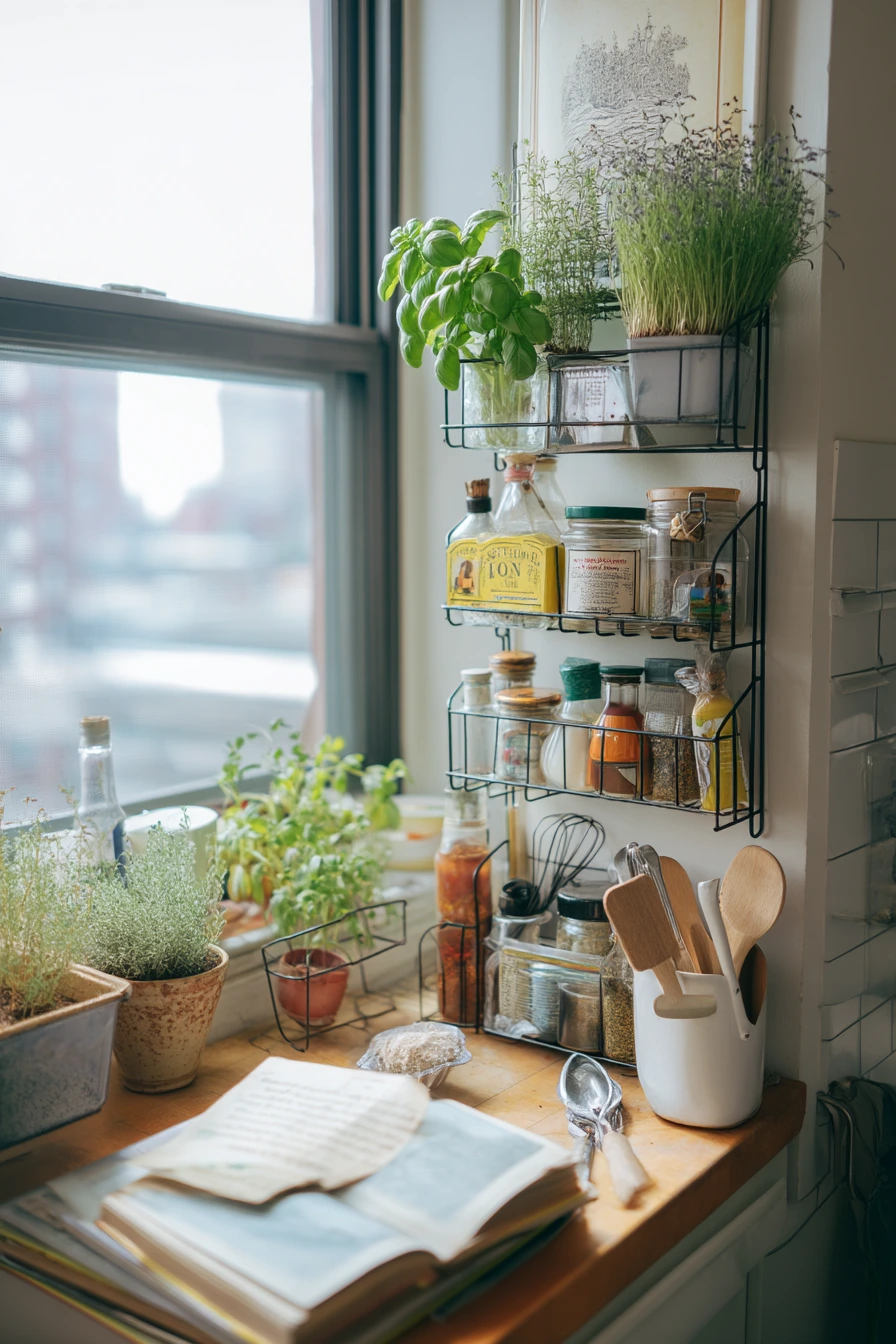 Apartment Shelf Herb Setup
