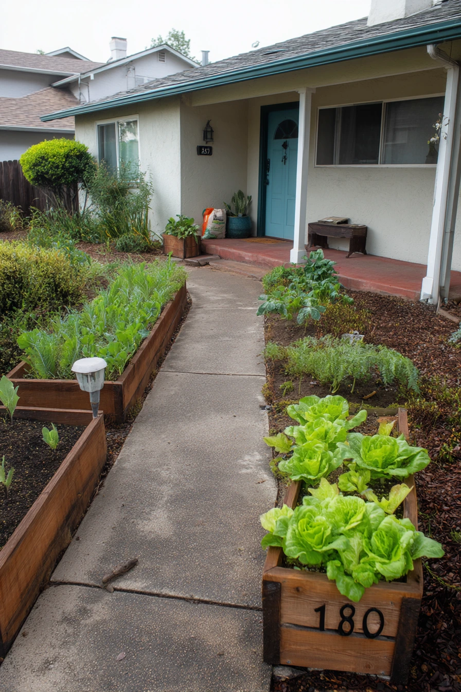 Simple Front Walk Edible Beds