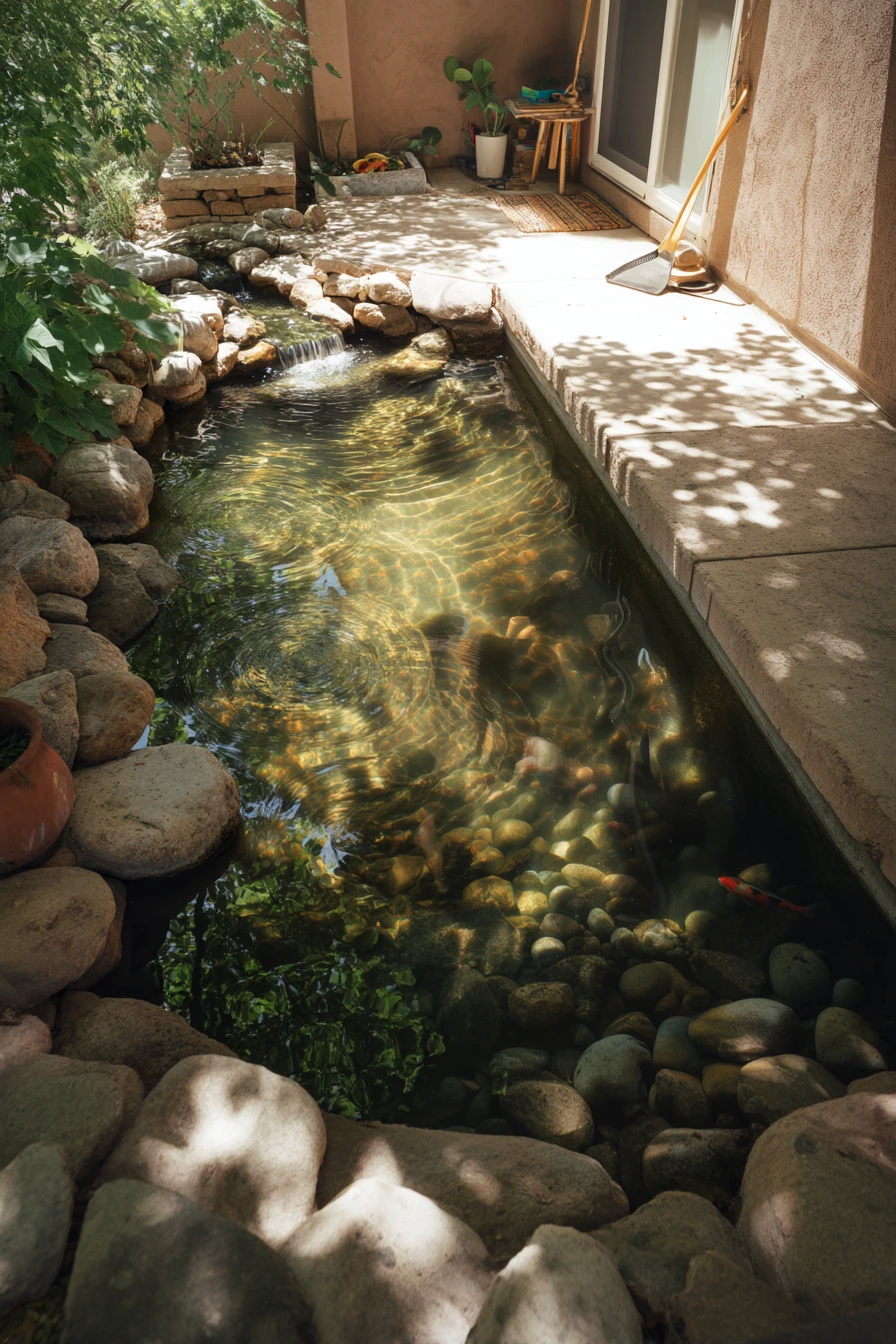 Kid-friendly koi pond with safe edges
